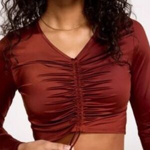 Calia by Carrie Underwood Long Sleeve Ruched Cropped Top – NWT - Rust Color